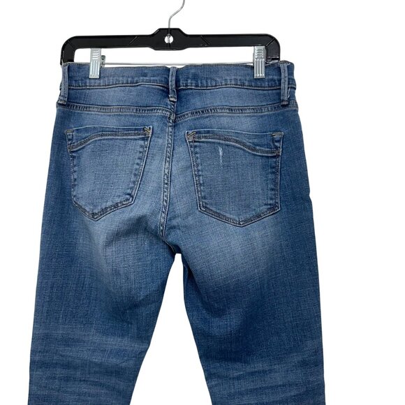 Express Jeans Cropped Distressed Midrise Denim Leggings SZ 6 Frayed Hem Stretch - Picture 11 of 13